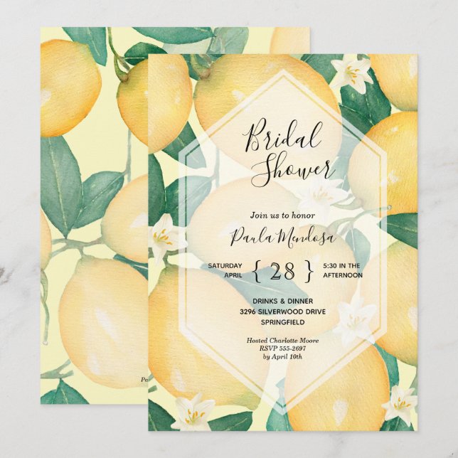 Einladungen für Wasserfarben Lemons Bridal Dusche (Vorne/Hinten)