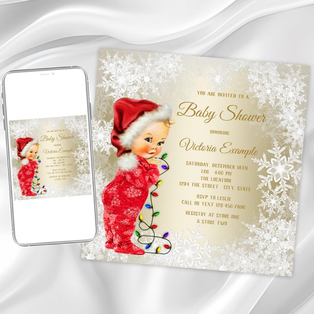 Einladungen für Weihnachtsmädchen (Girl Christmas baby shower invitation. Instant download and printed invitations are available.)