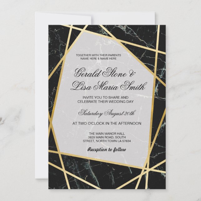 Einladungen Hochzeit Elegantes Schwarzes Marmor Go (Vorderseite)