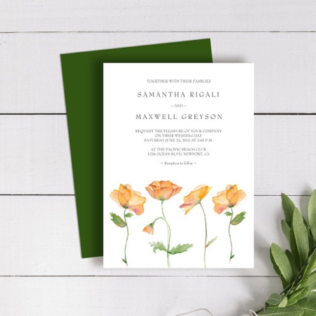 Einladungen Hochzeiten Wasserfarben Orangenpfeife (Zazzle wedding invitations orange floral watercolor art by Victoria Grigaliunas)