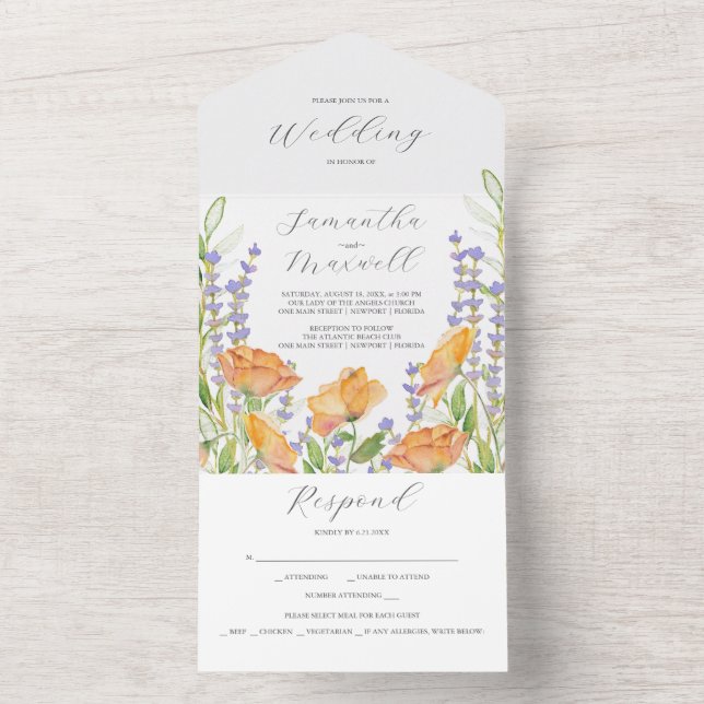 Einladungen Hochzeiten Wasserfarben-Wildblumen (Innen Boden)