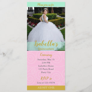 Einladungen in Quinceanera (Ticketstil mit Foto)