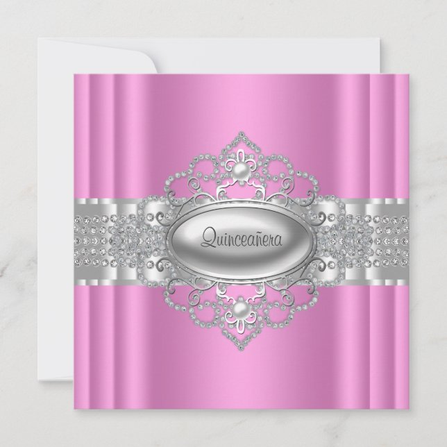 Einladungen in Rosa und Weiß Quinceanera (Vorderseite)