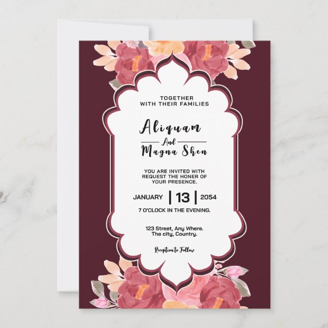Einladungen Karte Blumenzettel Hochzeitskarte Desi (Vorderseite)