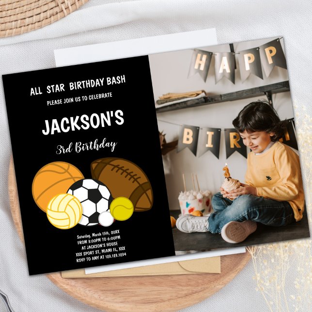 Einladungen mit dem Foto (Black Sports Invitations with photo)
