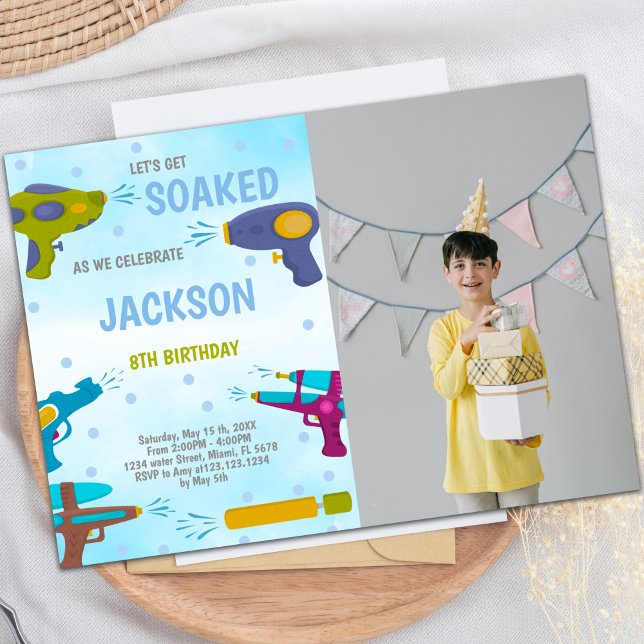 Einladungen mit Foto (Yellow Blue Water Gun Invitations with photo)