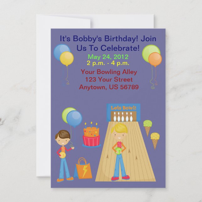 Einladungen von Boys Bowling Birthday Party (Vorderseite)
