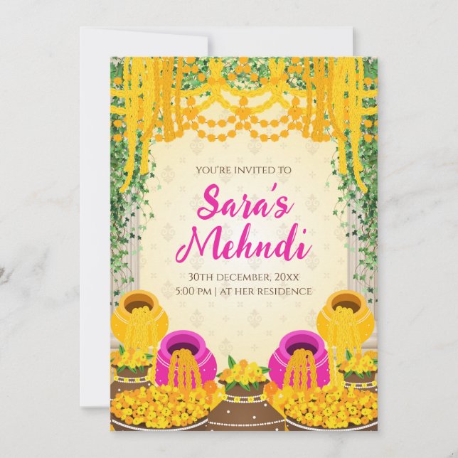 Einladungen von Digital Mehndi als Dholki-Einladun (Vorderseite)
