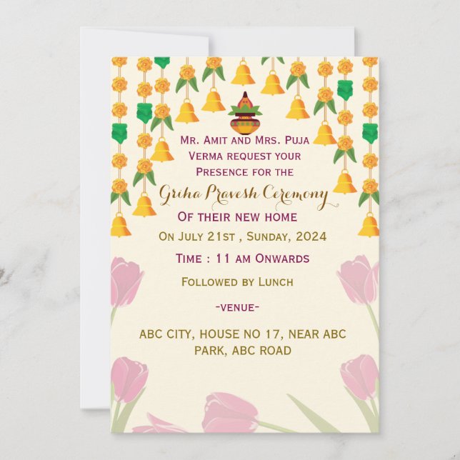 Einladungen von Griha Pravesh (Vorderseite)