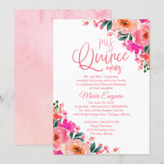 Einladungen von Quinceanera Hot Pink Floral
