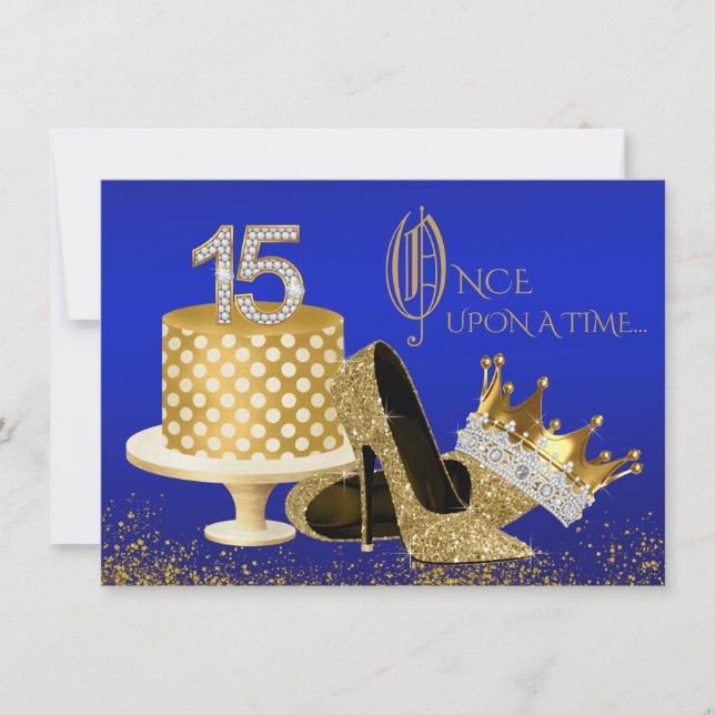 Einladungen von Royal Blue and Gold Quinceanera (Vorderseite)