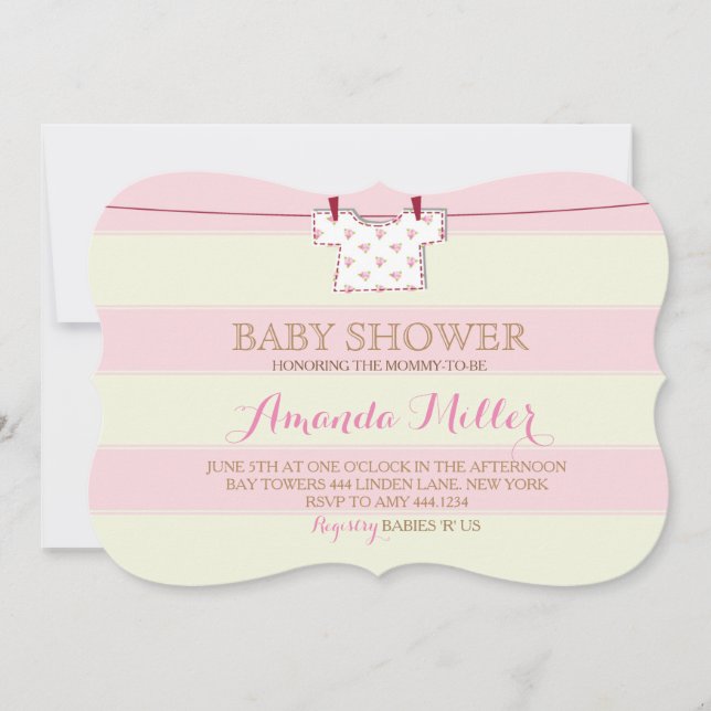 Einladungen zu Baby Shower Girl Clothesline (Vorderseite)