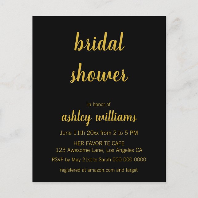 Einladungen zu Black & Gold Bridal Shower im Budge (Vorderseite)