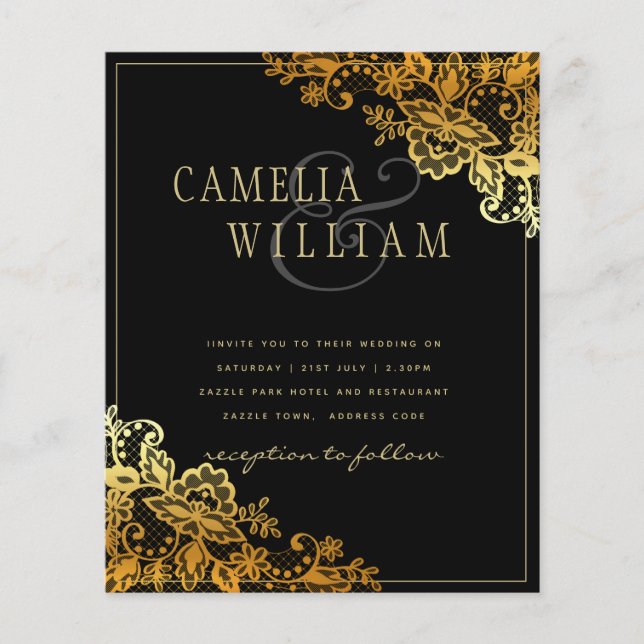 Einladungen zu Black Gold Lace Hochzeiten Flyer (Vorne)