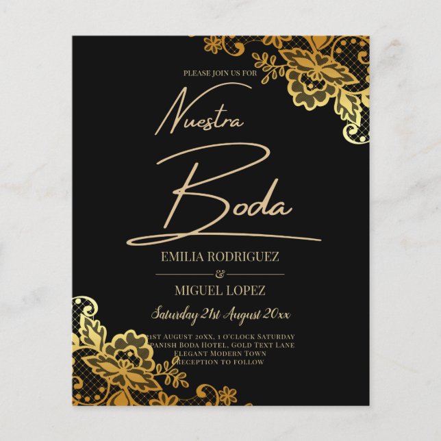 Einladungen zu Black Gold Lace Hochzeiten Flyer (Vorne)