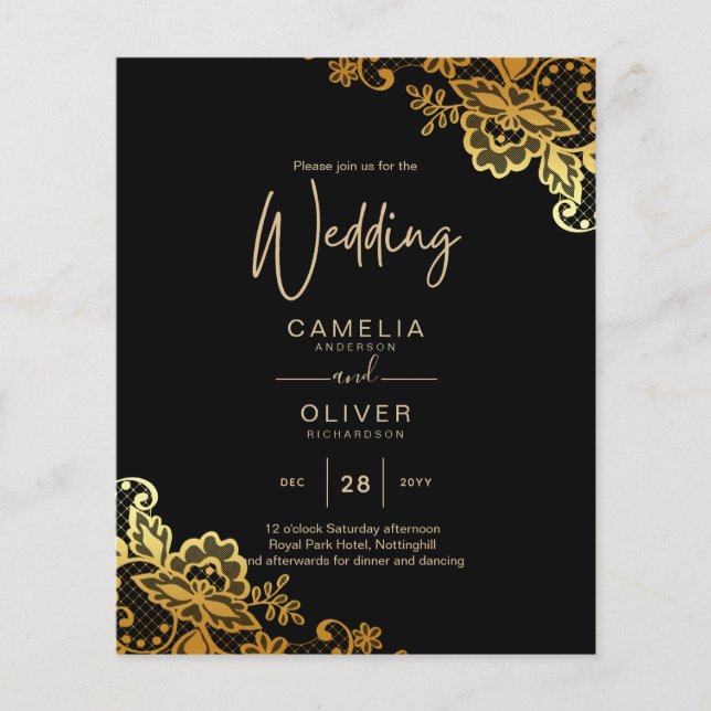 Einladungen zu Black Gold Lace Hochzeiten Flyer (Vorne)