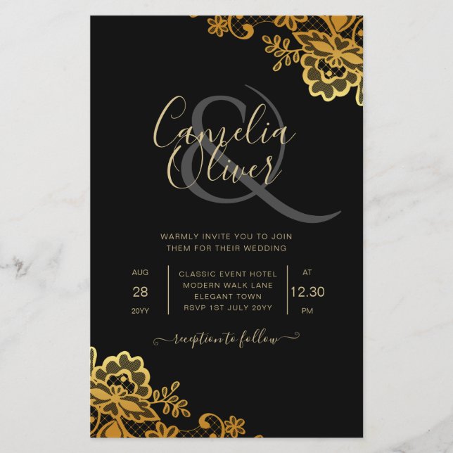 Einladungen zu Black Gold Lace Hochzeiten Flyer (Vorne)