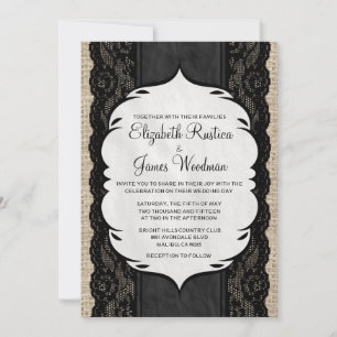 Einladungen zu Black Vintag Burlap & Lace Hochzeit