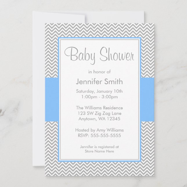 Einladungen zu Blue and Gray Zickzack Baby Shower (Vorderseite)