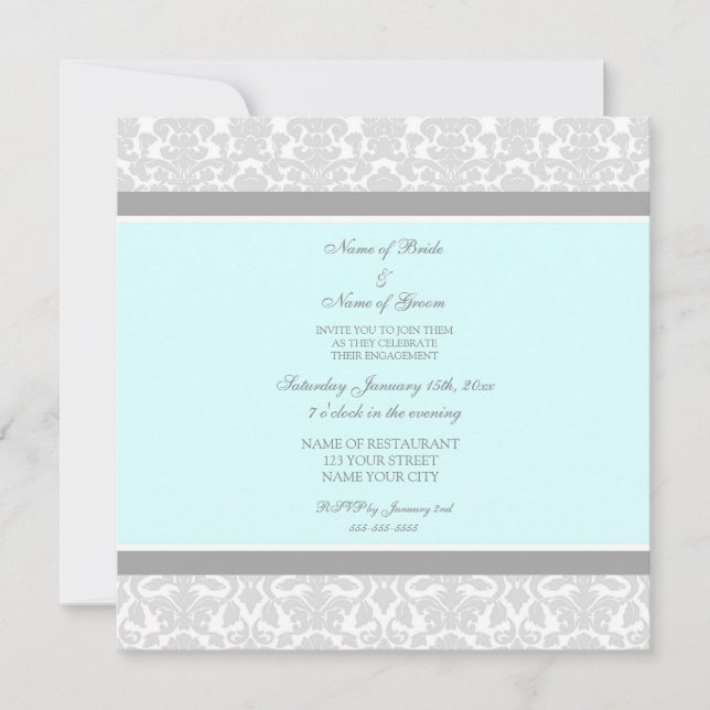 Einladungen zu Blue Gray Damask Engagement Party (Vorderseite)