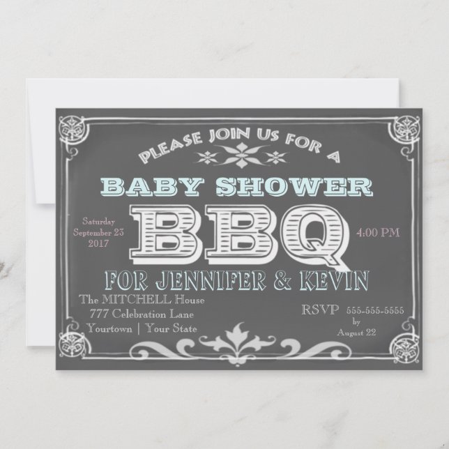 Einladungen zu Chalkboard Baby Shower GRILLEN (Vorderseite)