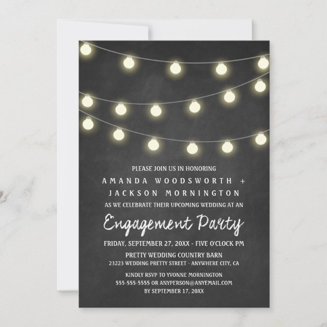 Einladungen zu Chalkboard- und Lights-Engagement (Vorderseite)