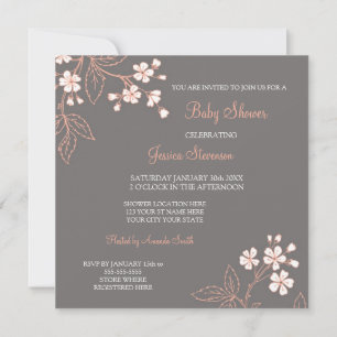 Einladungen zu Coral Gray Floral Custom Baby Showe