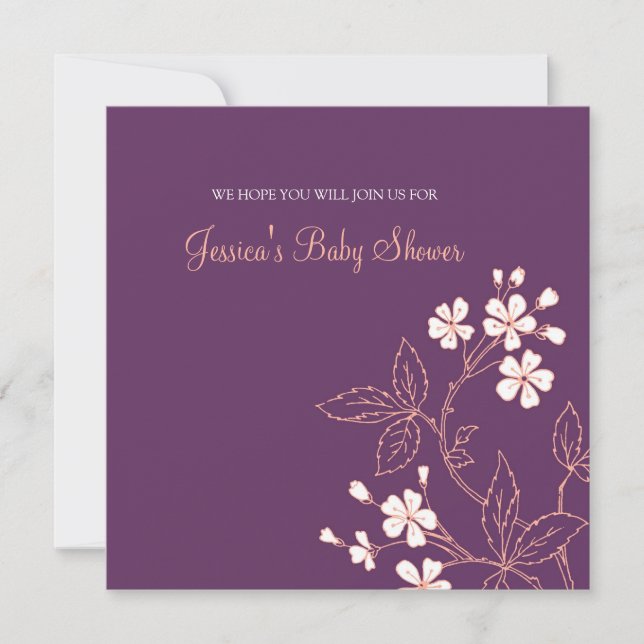 Einladungen zu Coral Plum Floral Custom Baby Showe (Vorderseite)