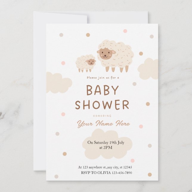 Einladungen zu Creme und Soft Sheep Baby Shower (Vorderseite)