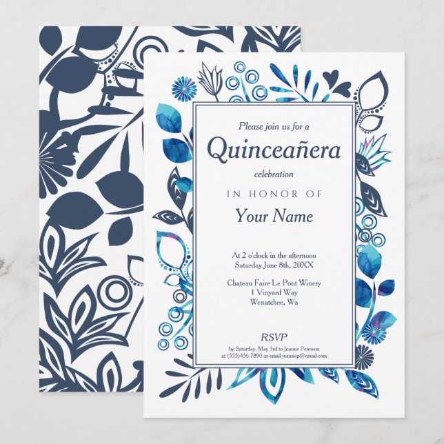 Einladungen zu Crystal Blue Quinceñera (Vorne/Hinten)