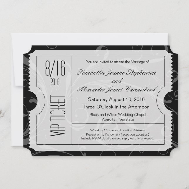 Einladungen zu einem Schwarz-Weiß-VIP-Hochzeitstic (Vorderseite)