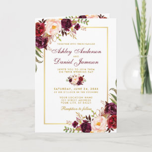 Einladungen zu einer Burgund-Floral-Gold-Hochzeit