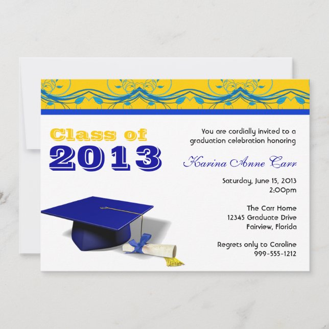 Einladungen zu einer Custom Blue and Gold Graduati (Vorderseite)