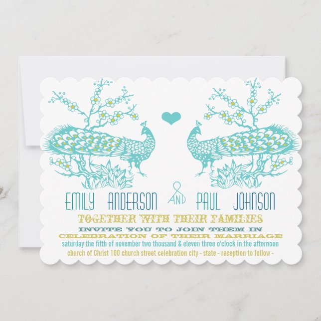 Einladungen zu einer Hochzeit in Aqua & Mustard Ye (Vorderseite)