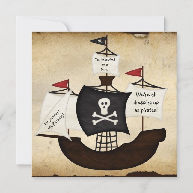 Einladungen zu einer Party für Piratenschiffe (Vorderseite)
