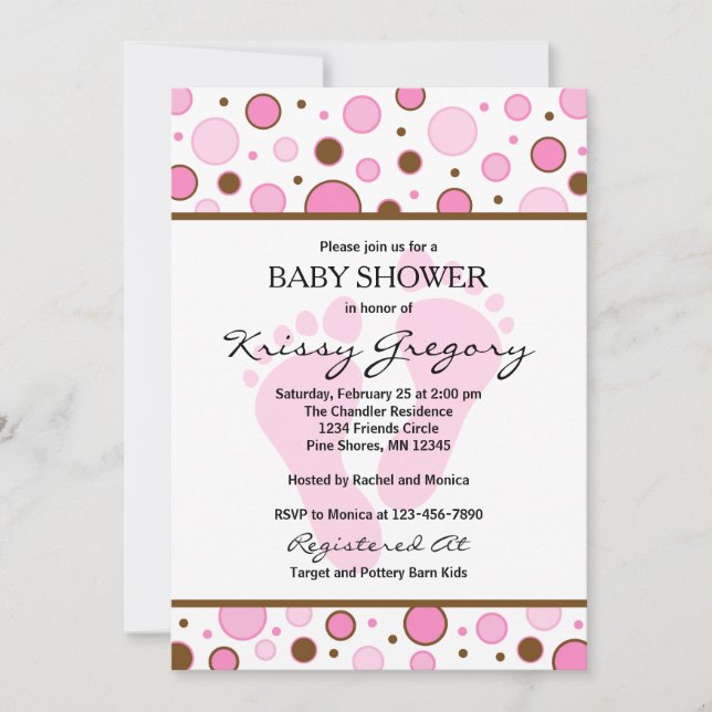 Einladungen zu Feet und Dots Pink Baby Dusche (Vorderseite)