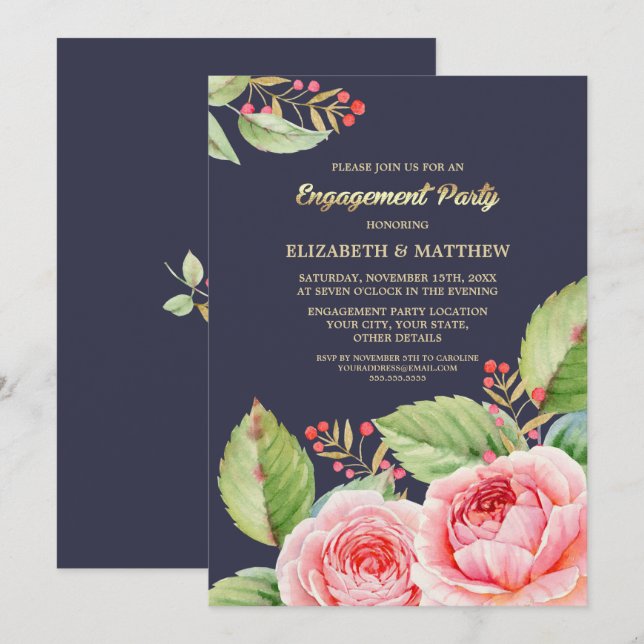 Einladungen zu floralen Aquarellfarben (Vorne/Hinten)