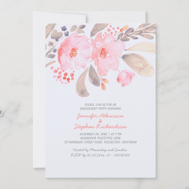 Einladungen zu floralen Aquarellfarben (Vorderseite)