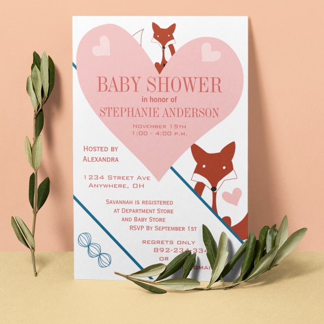 Einladungen zu Fox and Hearts Baby Girl Shower (Von Creator hochgeladen)