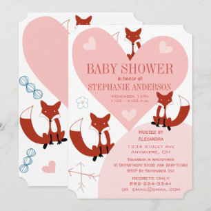 Einladungen zu Fox and Hearts Baby Girl Shower