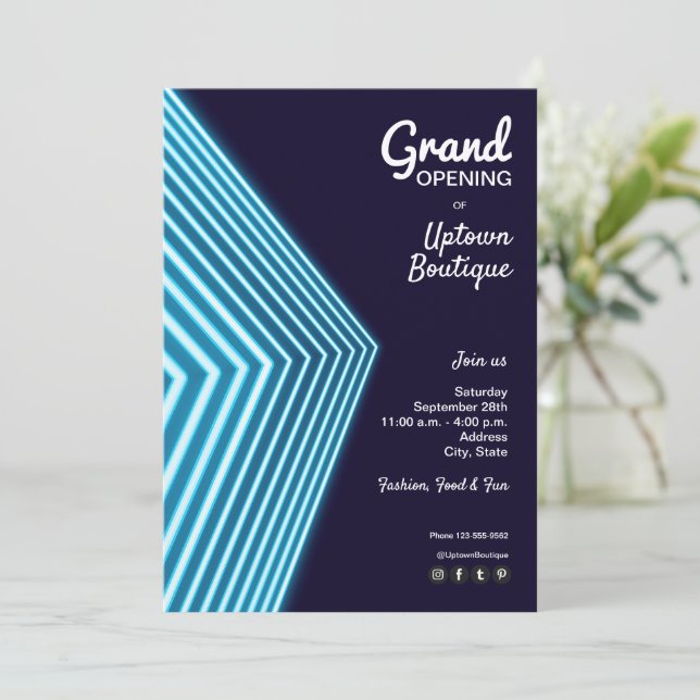 Einladungen zu Grand Opening Blue Neon (Stehend Vorderseite)