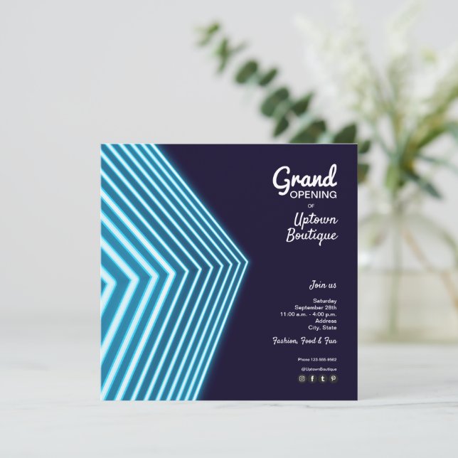 Einladungen zu Grand Opening Blue Neon (Stehend Vorderseite)