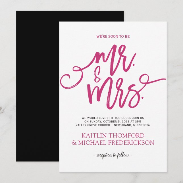 Einladungen zu Heiraten in Pink und Schwarz |Pinse (Vorne/Hinten)