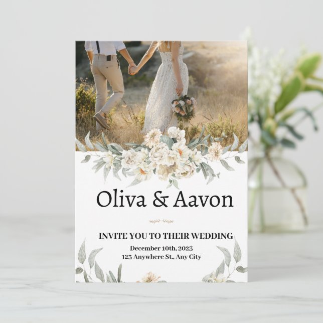 Einladungen zu Hochzeiten in Aquarellfarben und Fo (Stehend Vorderseite)