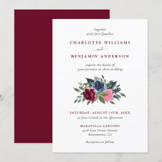 Einladungen zu Hochzeiten in Burgund und Navy