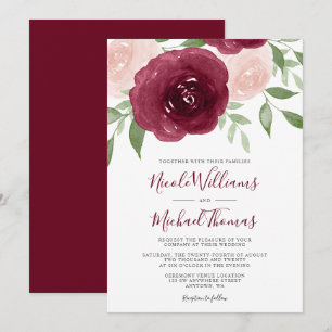 Einladungen zu Hochzeiten in Burgund Wasserfarben