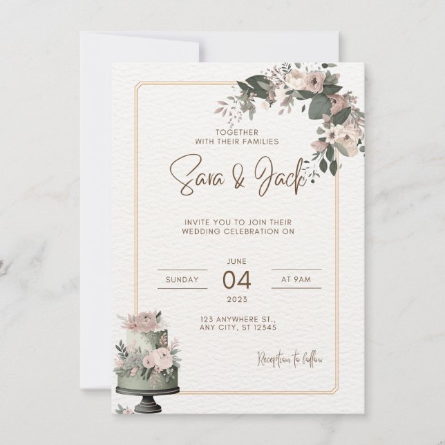 Einladungen zu Hochzeiten in Grün und Rosa (Vorderseite)