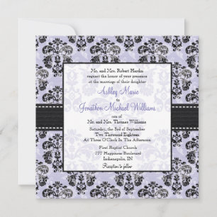 Einladungen zu Hochzeiten in Lila und Black Damask