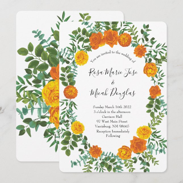Einladungen zu Hochzeiten in Orange Peony & Rose (Vorne/Hinten)