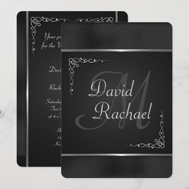 Einladungen zu Hochzeiten in Premium Black and Sil (Vorne/Hinten)
